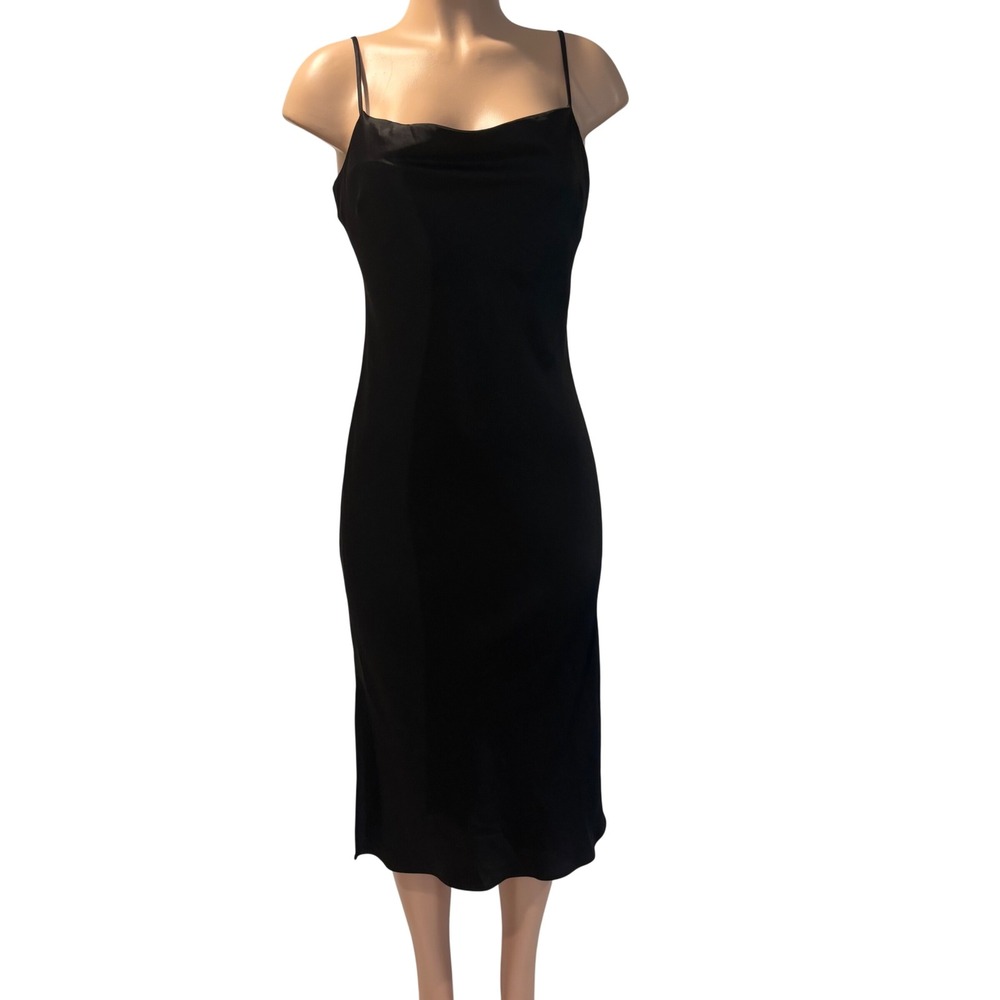 Express Womens Black Satin Cowl Neck Midi Slip Dress Size M Adjustable Straps
